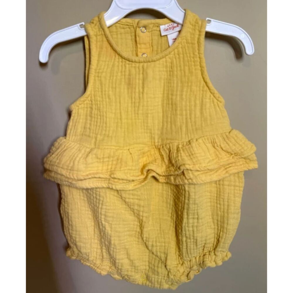 Cat & Jack Yellow Cotton Sleeveless Ruffle Summer Romper Girls 18m 4087